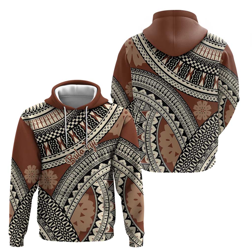 Bula Fiji Classic Masi Tapa Hoodie Vintage Brown - Polynesian Pride