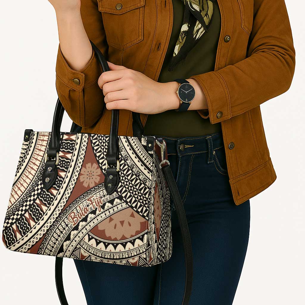 Bula Fiji Classic Masi Tapa Leather Bag Vintage Brown - Polynesian Pride