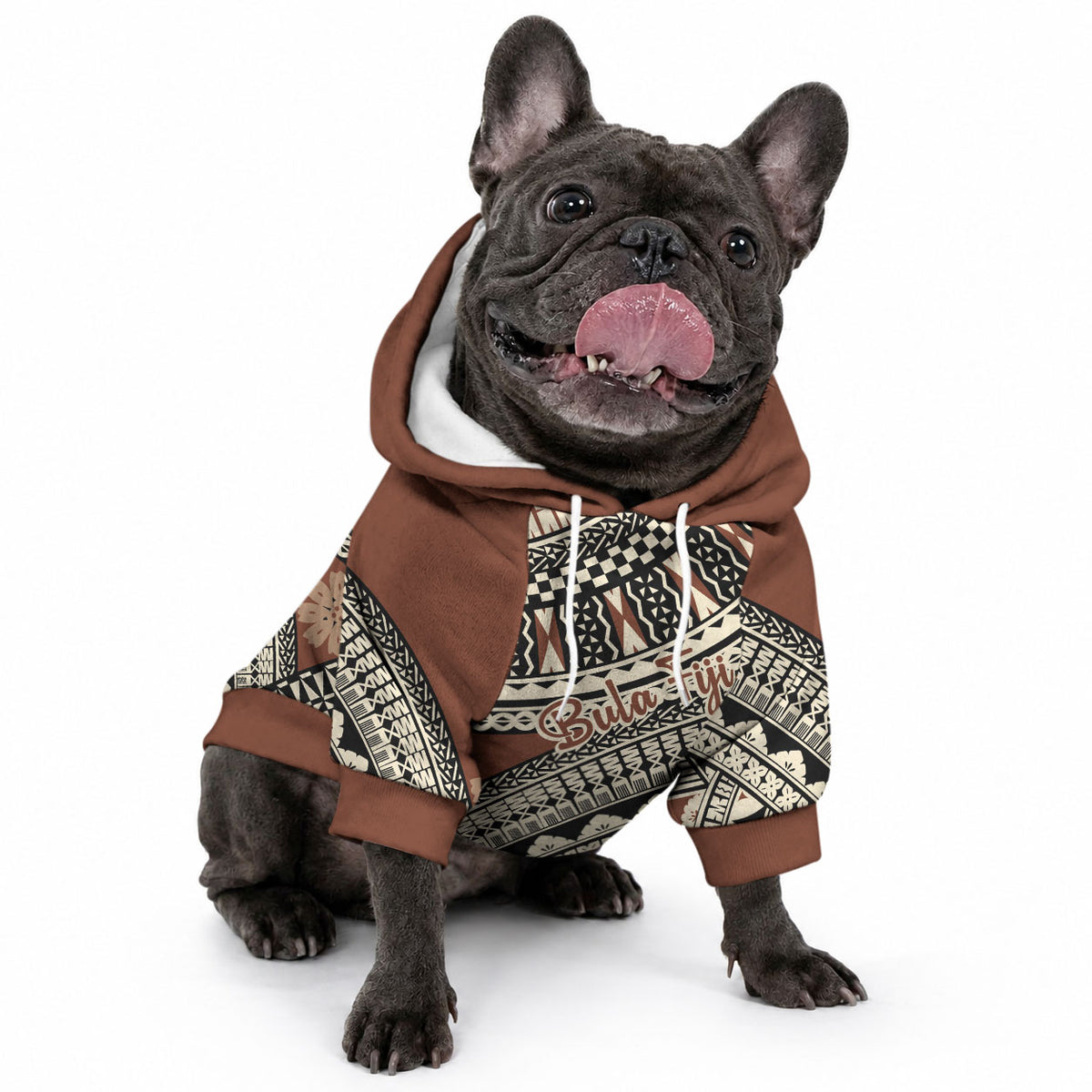 Bula Fiji Classic Masi Tapa Pet Hoodie Vintage Brown
