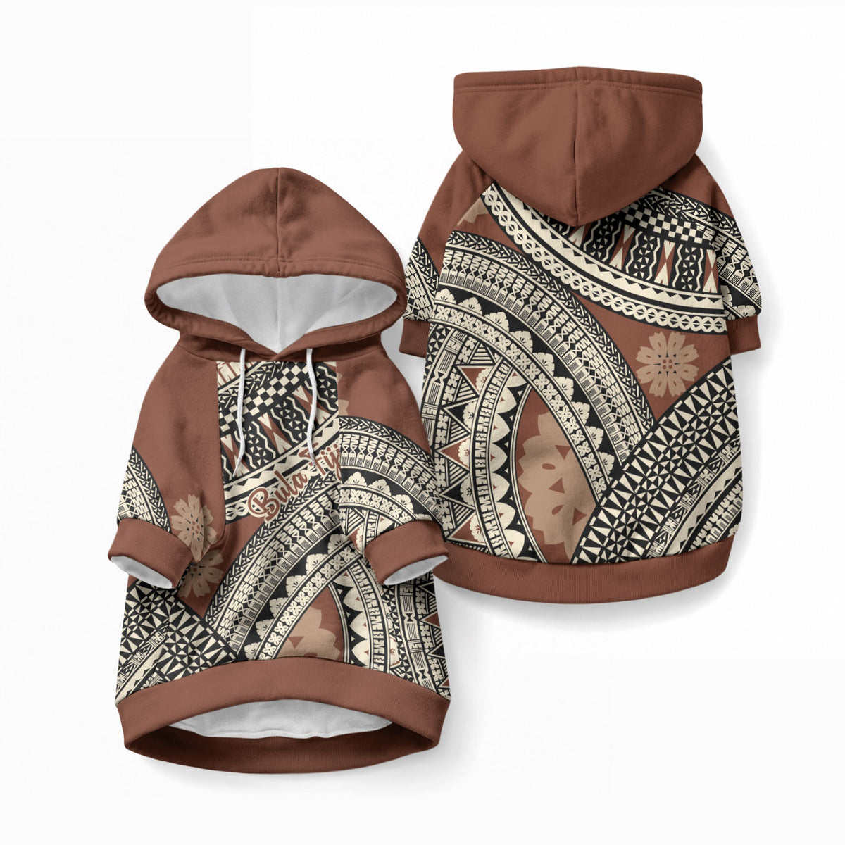 Bula Fiji Classic Masi Tapa Pet Hoodie Vintage Brown
