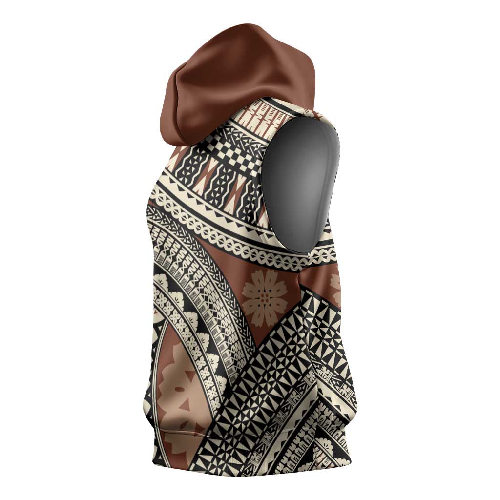 Bula Fiji Classic Masi Tapa Sleeveless Hoodie Vintage Brown - Polynesian Pride