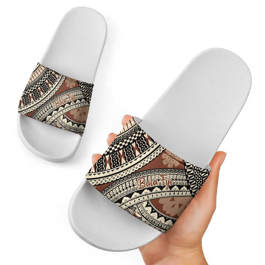 Bula Fiji Classic Masi Tapa Slide Sandals Vintage Brown - Polynesian Pride