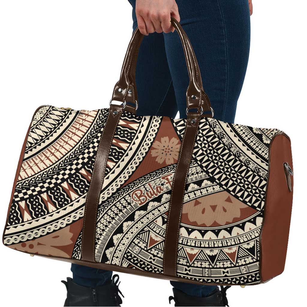 Bula Fiji Classic Masi Tapa Travel Bag Vintage Brown - Polynesian Pride
