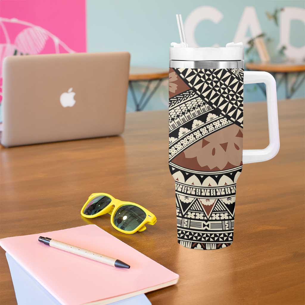 Bula Fiji Classic Masi Tapa Tumbler With Handle Vintage Brown - Polynesian Pride