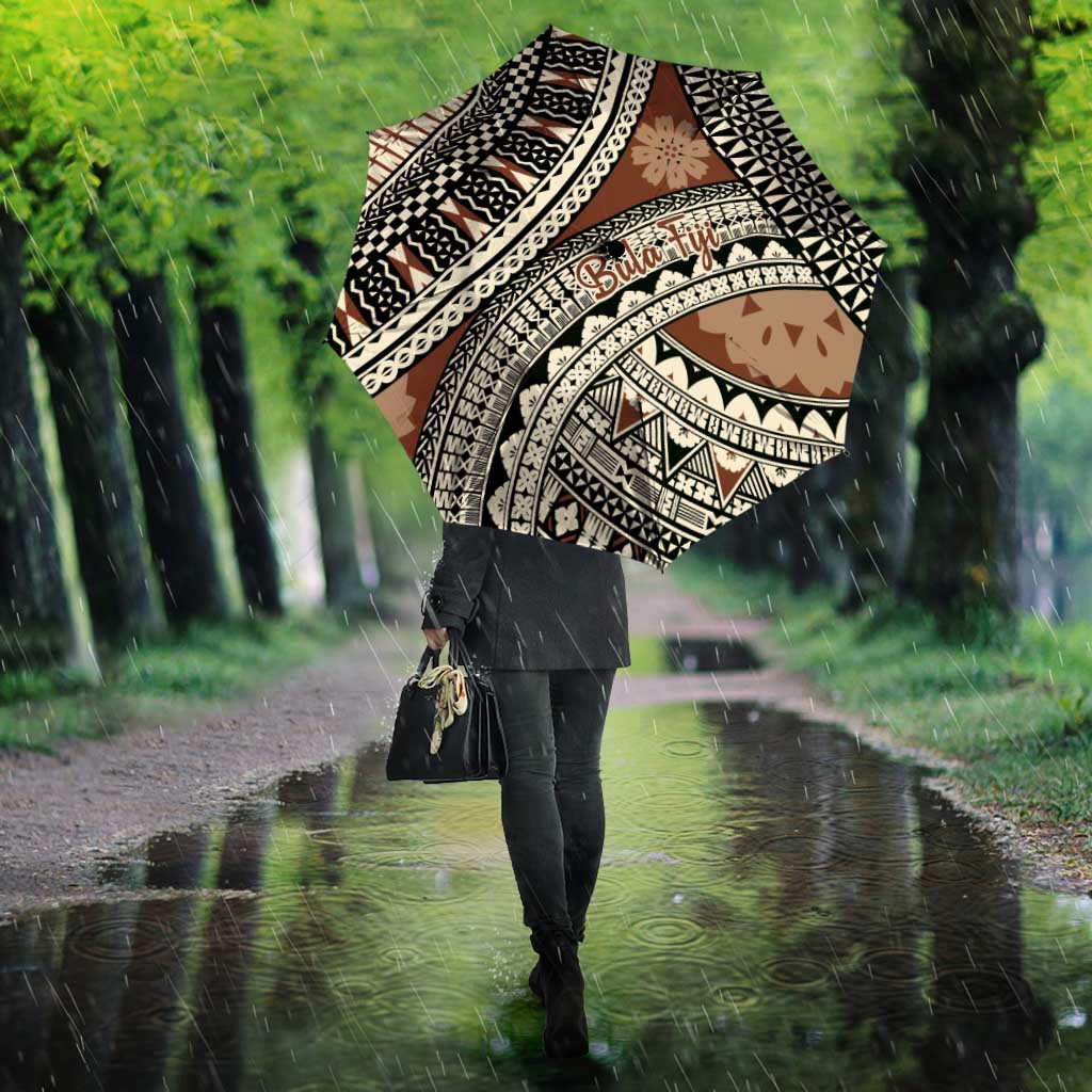 Bula Fiji Classic Masi Tapa Umbrella Vintage Brown - Polynesian Pride