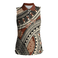 Bula Fiji Classic Masi Tapa Women Sleeveless Polo Shirt Vintage Brown LT7 Female Brown - Polynesian Pride