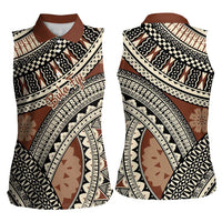 Bula Fiji Classic Masi Tapa Women Sleeveless Polo Shirt Vintage Brown LT7 - Polynesian Pride