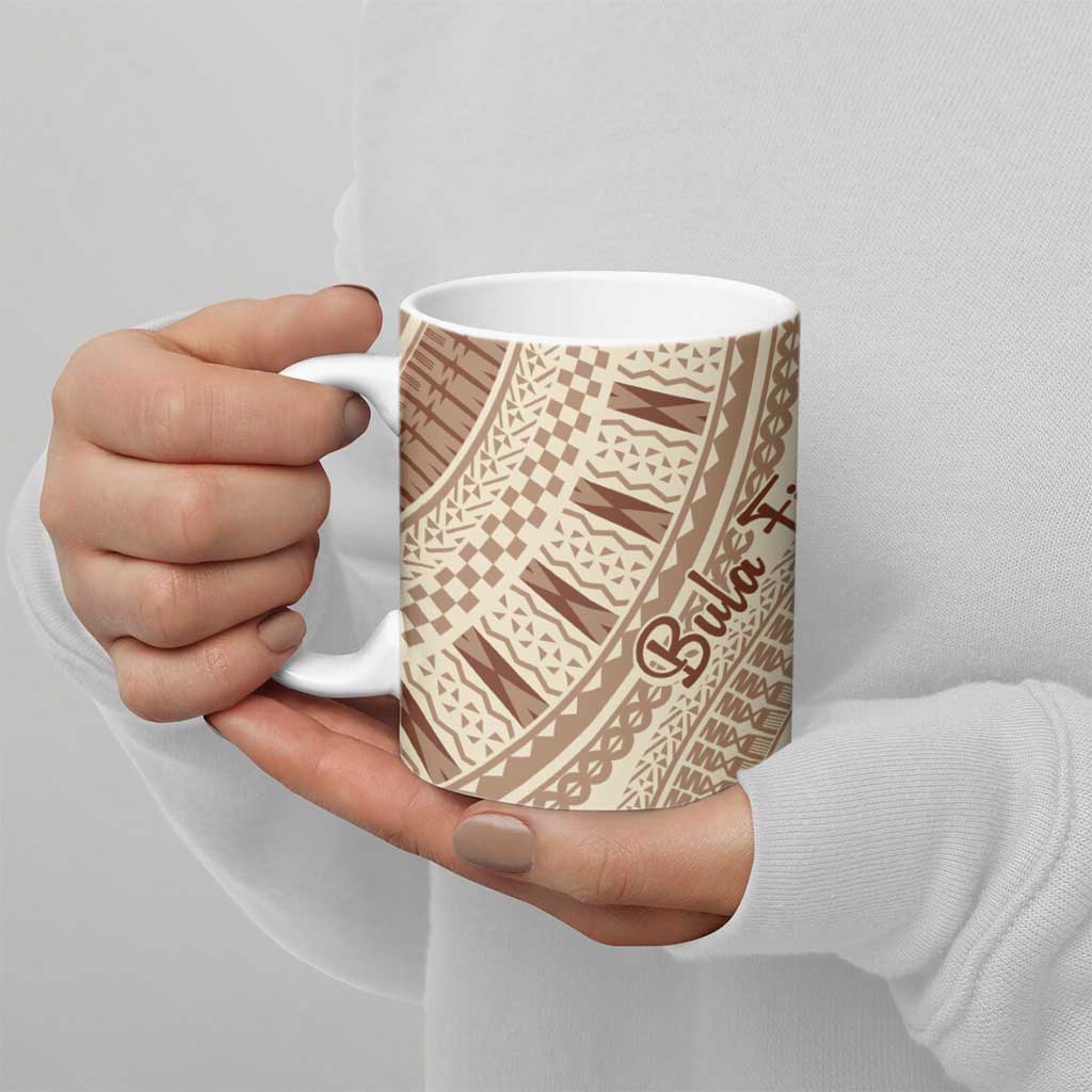 Bula Fiji Classic Masi Tapa Ceramic Mug Vintage Beige - Polynesian Pride