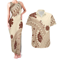 Bula Fiji Classic Masi Tapa Couples Matching Tank Maxi Dress and Hawaiian Shirt Vintage Beige LT7 Beige - Polynesian Pride
