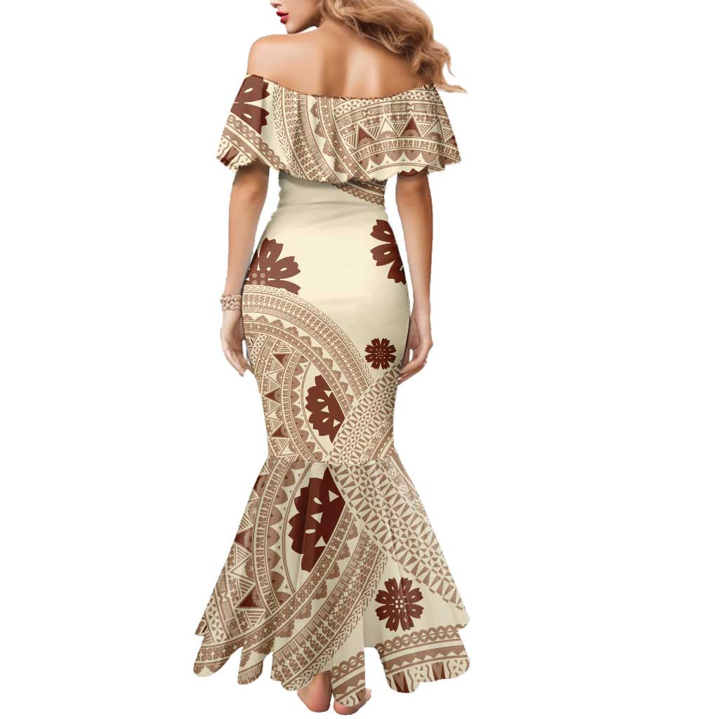 Bula Fiji Classic Masi Tapa Family Matching Mermaid Dress and Hawaiian Shirt Vintage Beige LT7 - Polynesian Pride