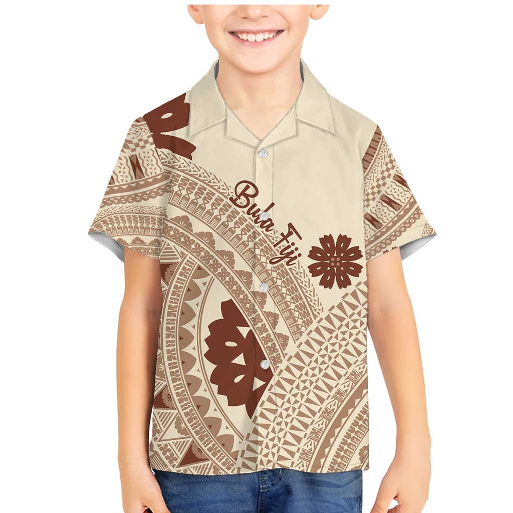 Bula Fiji Classic Masi Tapa Family Matching Mermaid Dress and Hawaiian Shirt Vintage Beige LT7 Son's Shirt Beige - Polynesian Pride