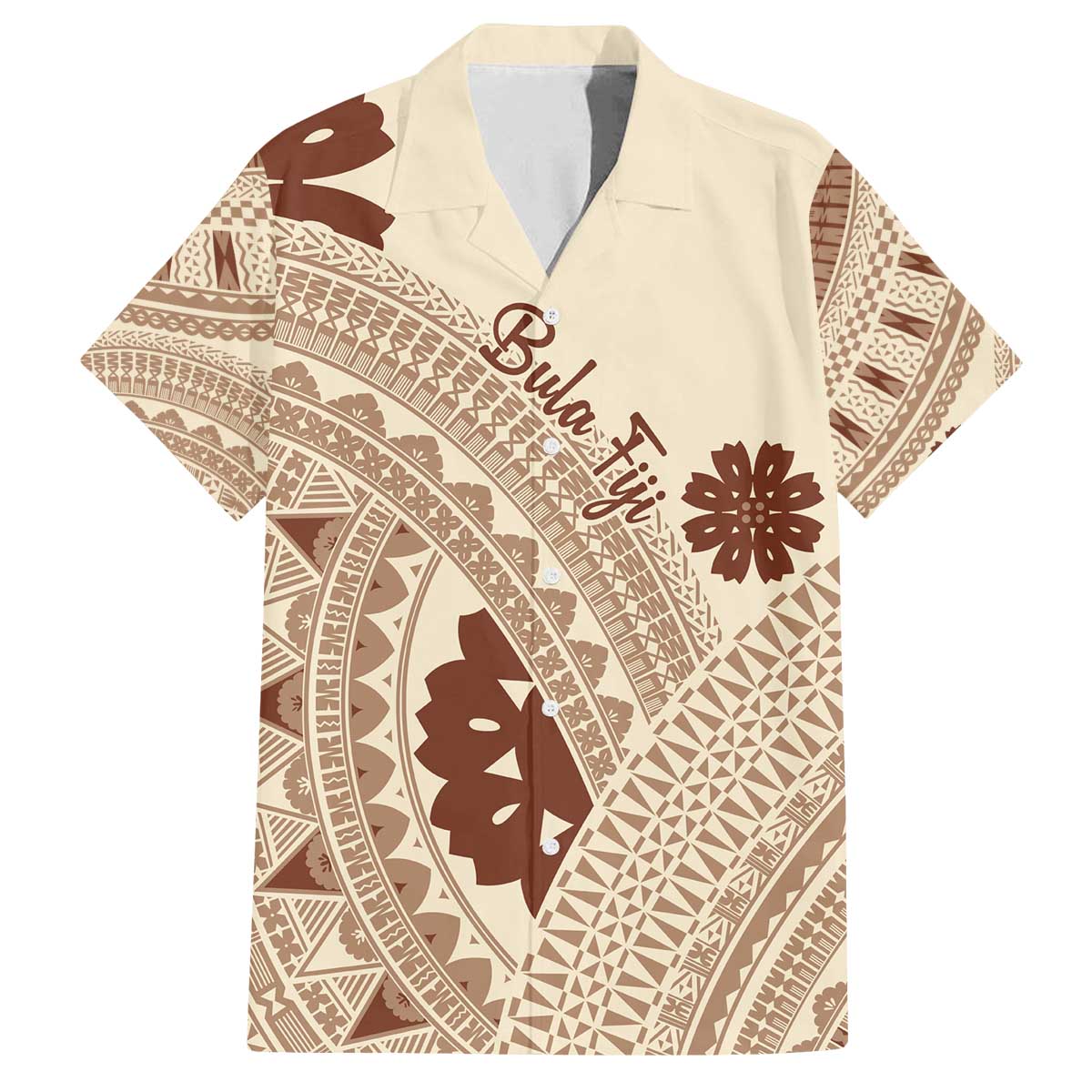 Bula Fiji Classic Masi Tapa Family Matching Off The Shoulder Long Sleeve Dress and Hawaiian Shirt Vintage Beige LT7 Dad's Shirt - Short Sleeve Beige - Polynesian Pride