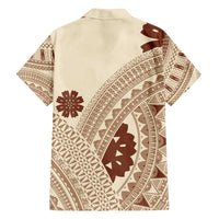 Bula Fiji Classic Masi Tapa Family Matching Off The Shoulder Long Sleeve Dress and Hawaiian Shirt Vintage Beige LT7 - Polynesian Pride