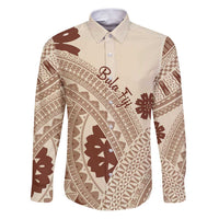 Bula Fiji Classic Masi Tapa Family Matching Puletasi and Hawaiian Shirt Vintage Beige LT7 Dad's Shirt - Long Sleeve Beige - Polynesian Pride