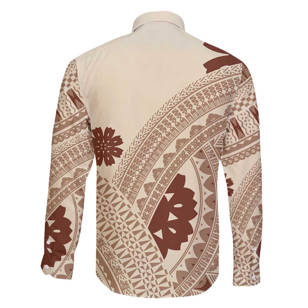 Bula Fiji Classic Masi Tapa Family Matching Short Sleeve Bodycon Dress and Hawaiian Shirt Vintage Beige LT7 - Polynesian Pride