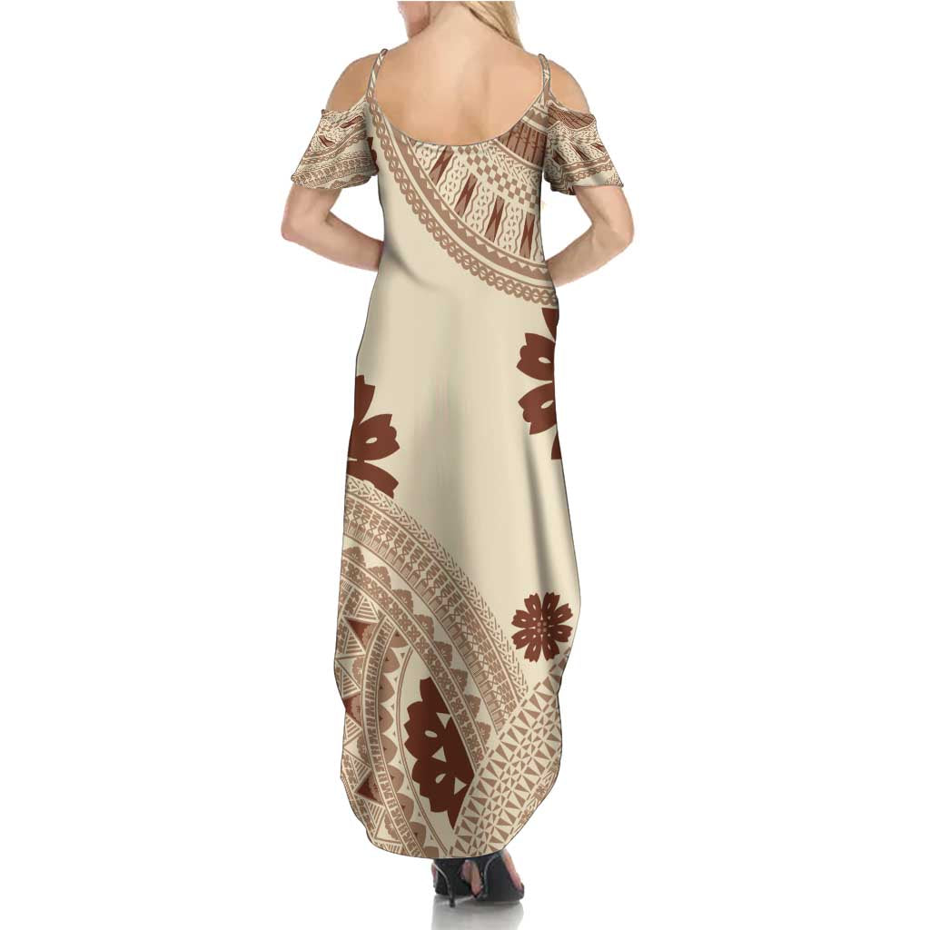 Bula Fiji Classic Masi Tapa Family Matching Summer Maxi Dress and Hawaiian Shirt Vintage Beige LT7 - Polynesian Pride