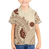 Bula Fiji Classic Masi Tapa Family Matching Summer Maxi Dress and Hawaiian Shirt Vintage Beige LT7 Son's Shirt Beige - Polynesian Pride