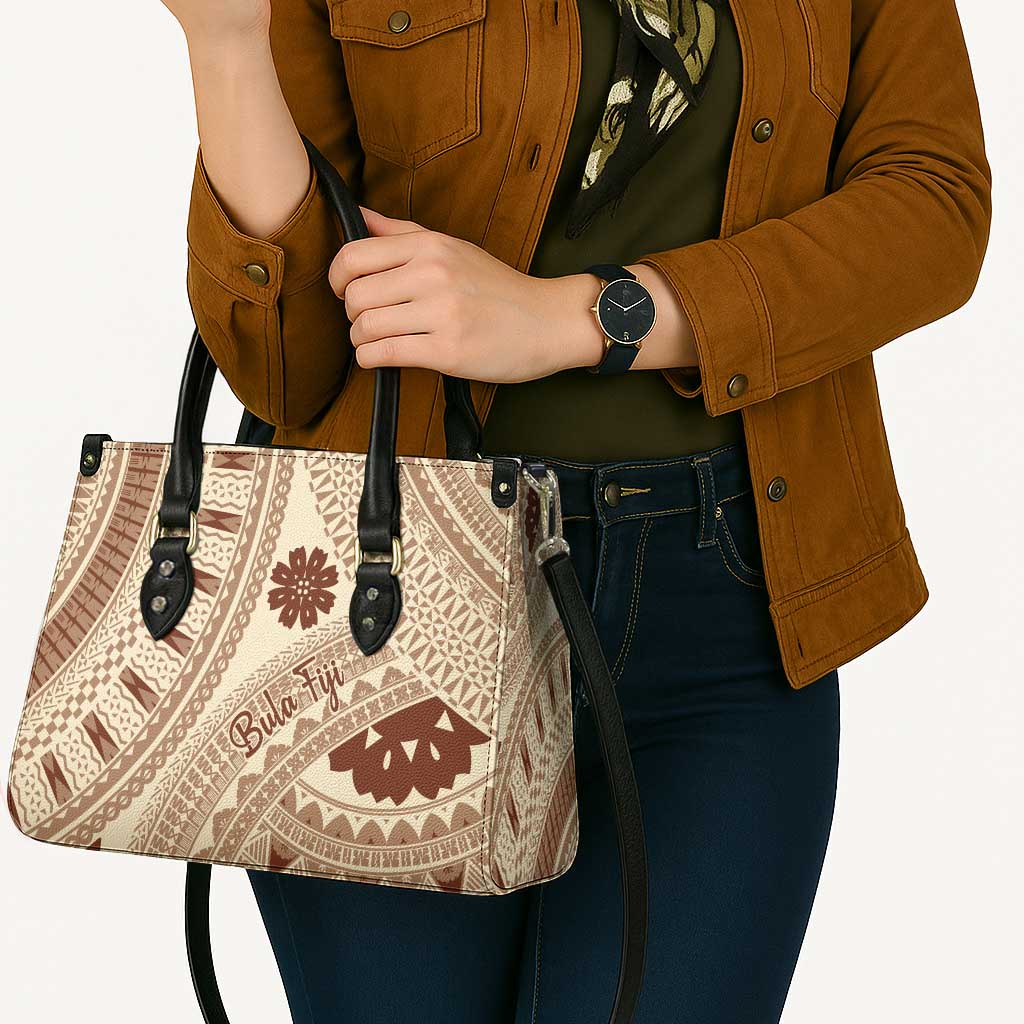 Bula Fiji Classic Masi Tapa Leather Bag Vintage Beige - Polynesian Pride