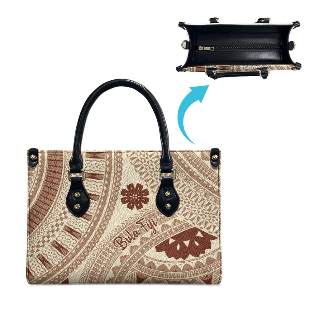 Bula Fiji Classic Masi Tapa Leather Bag Vintage Beige - Polynesian Pride