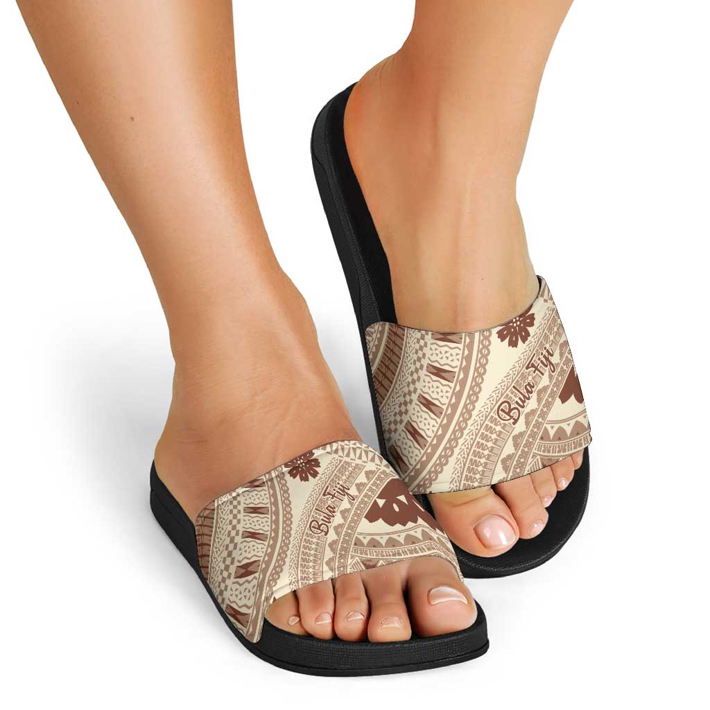 Bula Fiji Classic Masi Tapa Slide Sandals Vintage Beige - Polynesian Pride