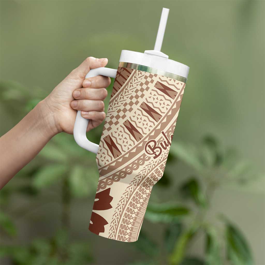 Bula Fiji Classic Masi Tapa Tumbler With Handle Vintage Beige - Polynesian Pride