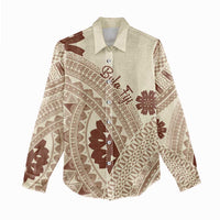 Bula Fiji Classic Masi Tapa Women Casual Shirt Vintage Beige LT7 - Polynesian Pride