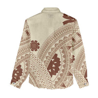 Bula Fiji Classic Masi Tapa Women Casual Shirt Vintage Beige LT7 - Polynesian Pride