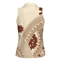Bula Fiji Classic Masi Tapa Women Sleeveless Polo Shirt Vintage Beige LT7 - Polynesian Pride