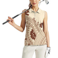 Bula Fiji Classic Masi Tapa Women Sleeveless Polo Shirt Vintage Beige LT7 - Polynesian Pride