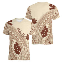 Bula Fiji Classic Masi Tapa Women V-Neck T-Shirt Vintage Beige LT7 - Polynesian Pride