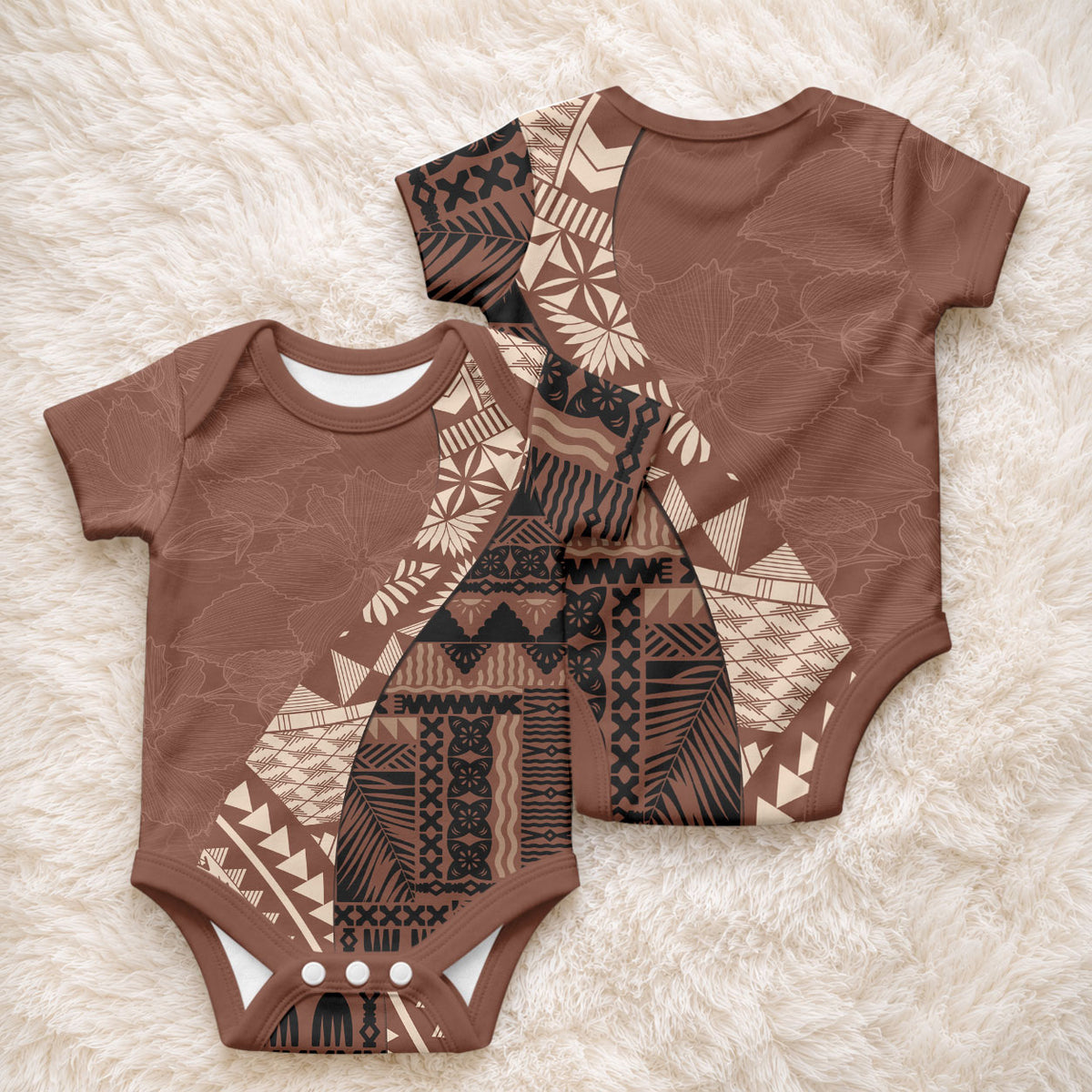 Bula Fiji Baby Onesie Tribal Masi Tapa - Brown