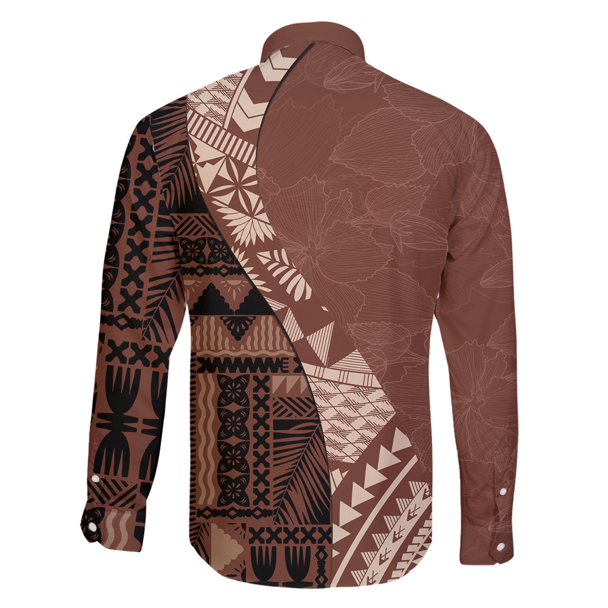 Bula Fiji Family Matching Off Shoulder Maxi Dress and Hawaiian Shirt Tribal Masi Tapa - Brown LT7 - Polynesian Pride