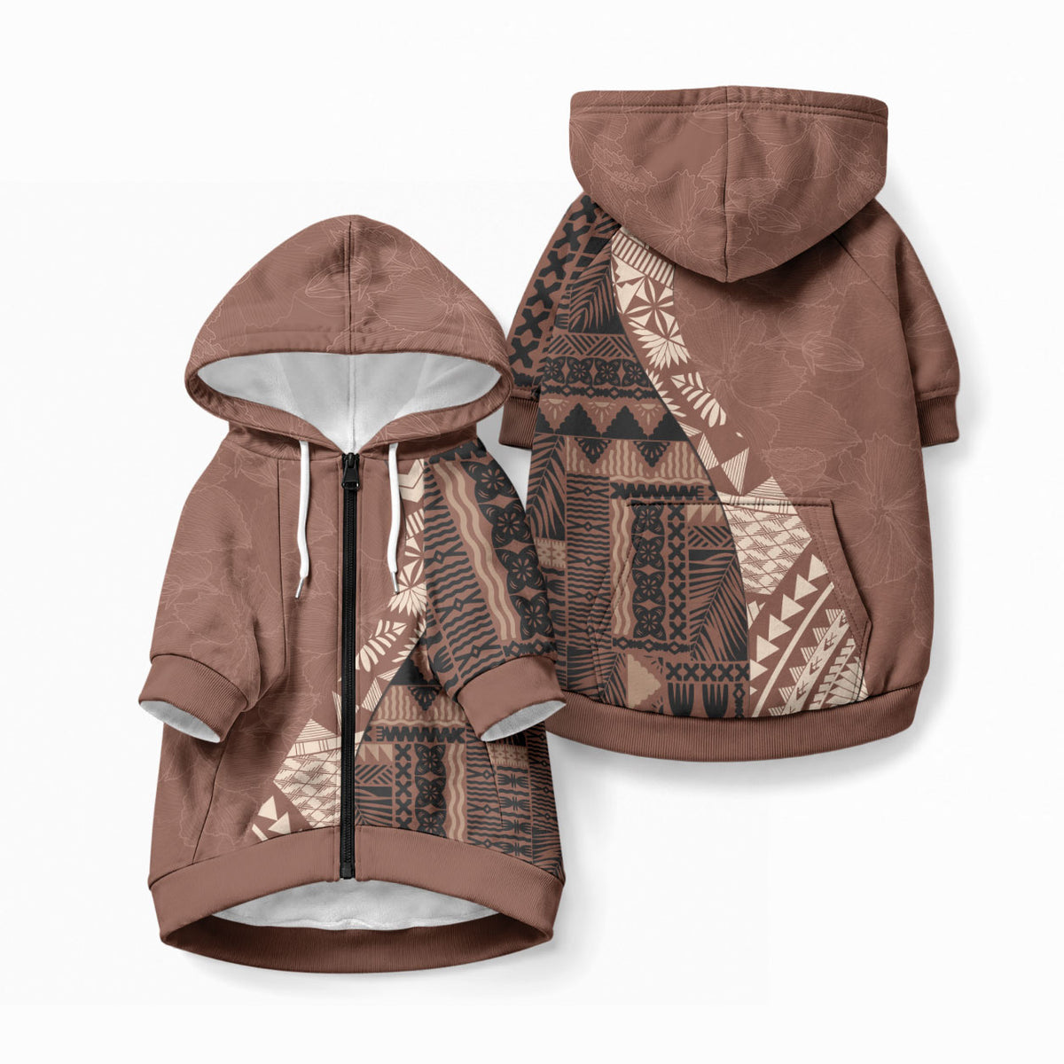 Bula Fiji Pet Hoodie Tribal Masi Tapa - Brown