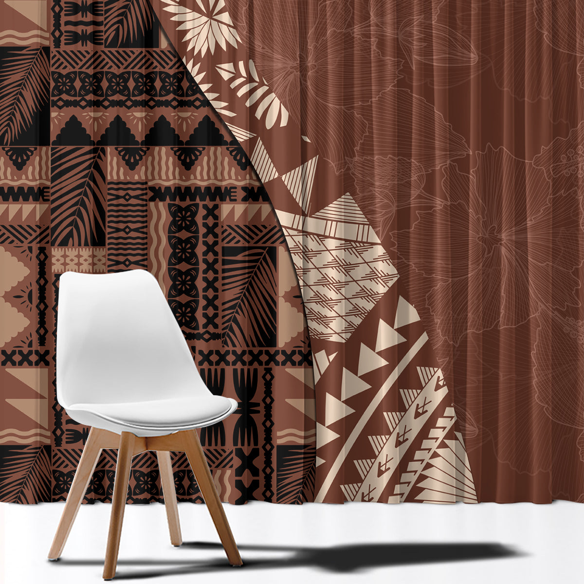 Bula Fiji Window Curtain Tribal Masi Tapa - Brown LT7 - Polynesian Pride