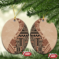 Bula Fiji Tribal Masi Tapa Ceramic Ornament Beige LT7 Oval Beige - Polynesian Pride