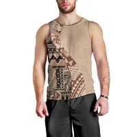 Bula Fiji Men Tank Top Tribal Masi Tapa - Beige LT7 - Polynesian Pride