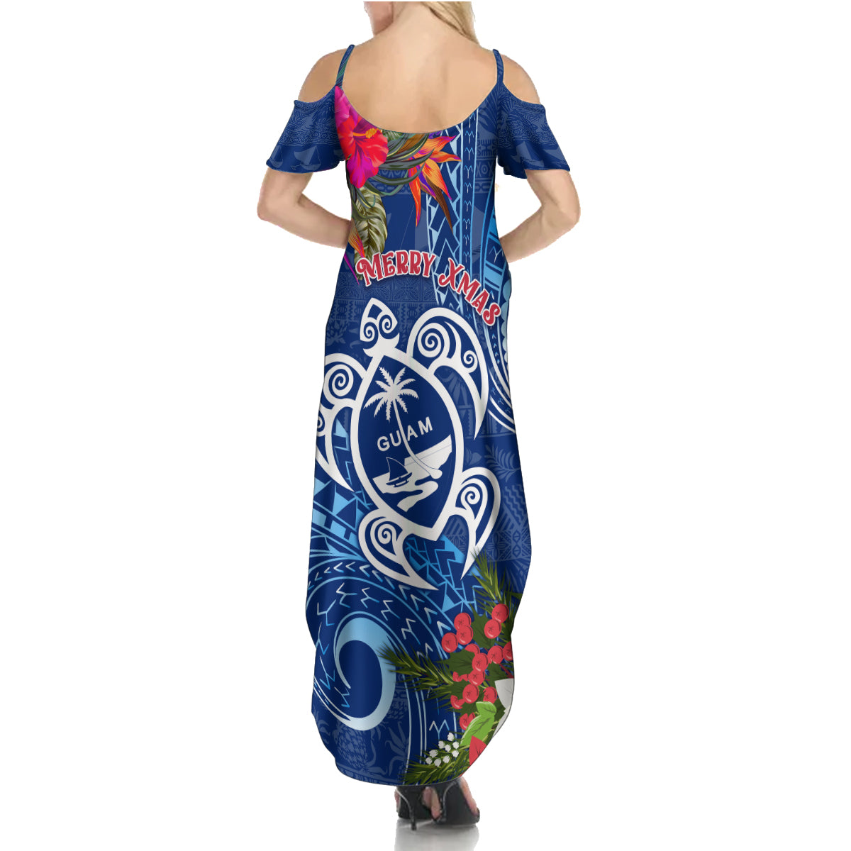 Guam Christmas Family Matching Summer Maxi Dress and Hawaiian Shirt Turtle Mix Tapa Felis Pasgua LT7 - Polynesian Pride