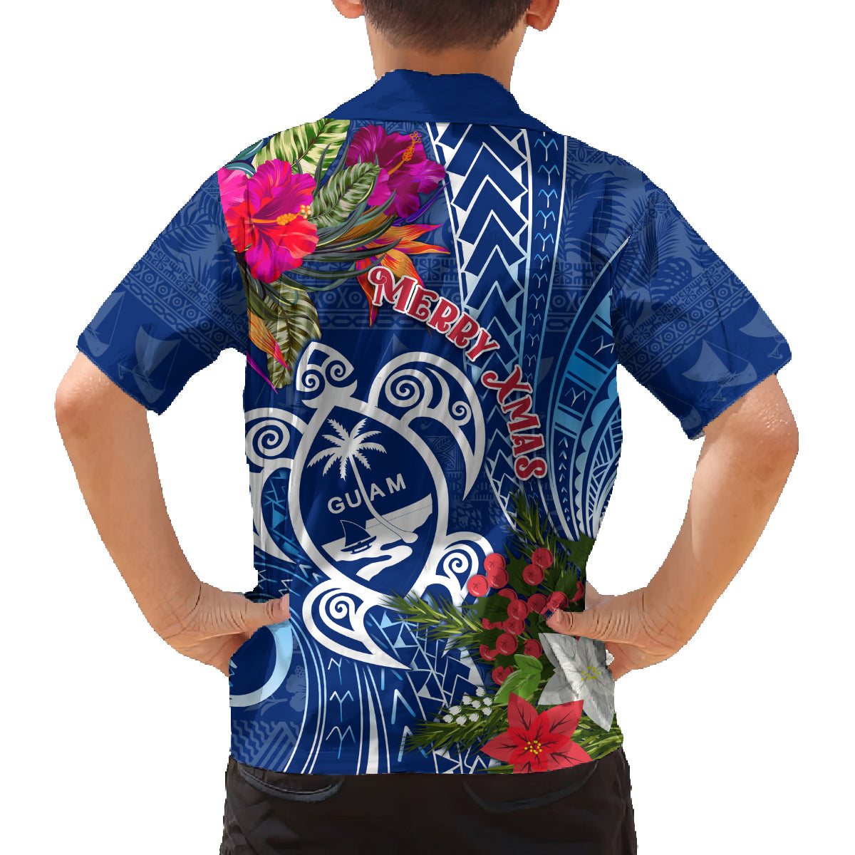 Guam Christmas Family Matching Tank Maxi Dress and Hawaiian Shirt Turtle Mix Tapa Felis Pasgua LT7 - Polynesian Pride