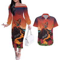 Hawaii Kilauea Volcano Couples Matching Off The Shoulder Long Sleeve Dress and Hawaiian Shirt Pele Goddess LT7 Colorful - Polynesian Pride