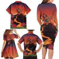 Hawaii Kilauea Volcano Family Matching Long Sleeve Bodycon Dress and Hawaiian Shirt Pele Goddess LT7 - Polynesian Pride