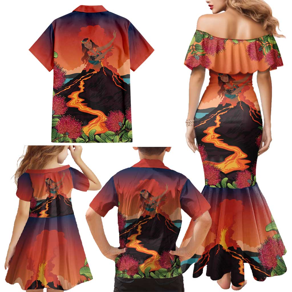 Hawaii Kilauea Volcano Family Matching Mermaid Dress and Hawaiian Shirt Pele Goddess LT7 - Polynesian Pride