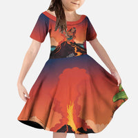 Hawaii Kilauea Volcano Family Matching Off The Shoulder Long Sleeve Dress and Hawaiian Shirt Pele Goddess LT7 Daughter's Dress Colorful - Polynesian Pride