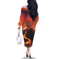 Hawaii Kilauea Volcano Family Matching Off The Shoulder Long Sleeve Dress and Hawaiian Shirt Pele Goddess LT7 - Polynesian Pride