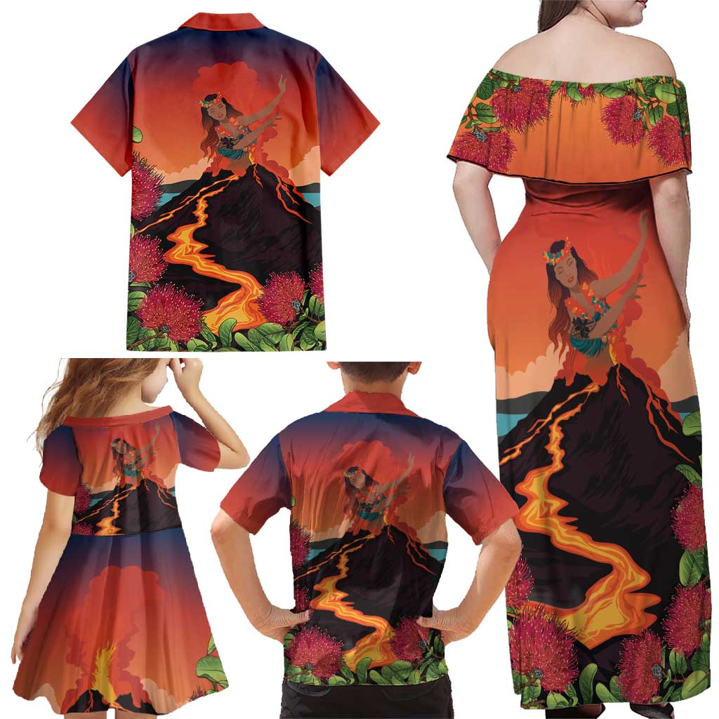 Hawaii Kilauea Volcano Family Matching Off Shoulder Maxi Dress and Hawaiian Shirt Pele Goddess LT7 - Polynesian Pride