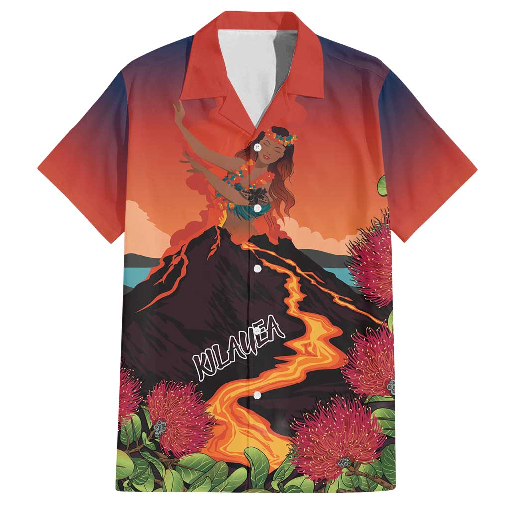 Hawaii Kilauea Volcano Family Matching Off Shoulder Maxi Dress and Hawaiian Shirt Pele Goddess LT7 Dad's Shirt - Short Sleeve Colorful - Polynesian Pride