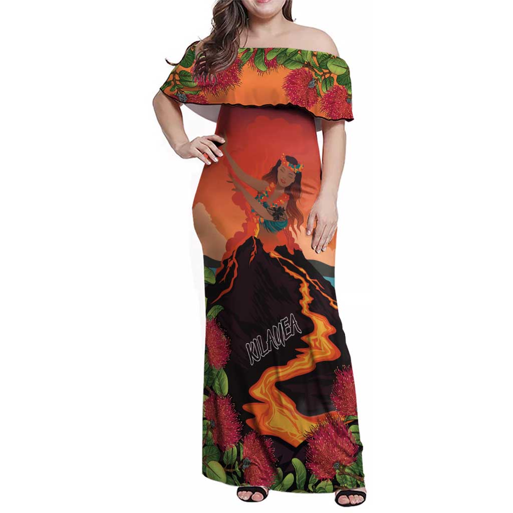 Hawaii Kilauea Volcano Family Matching Off Shoulder Maxi Dress and Hawaiian Shirt Pele Goddess LT7 Mom's Dress Colorful - Polynesian Pride