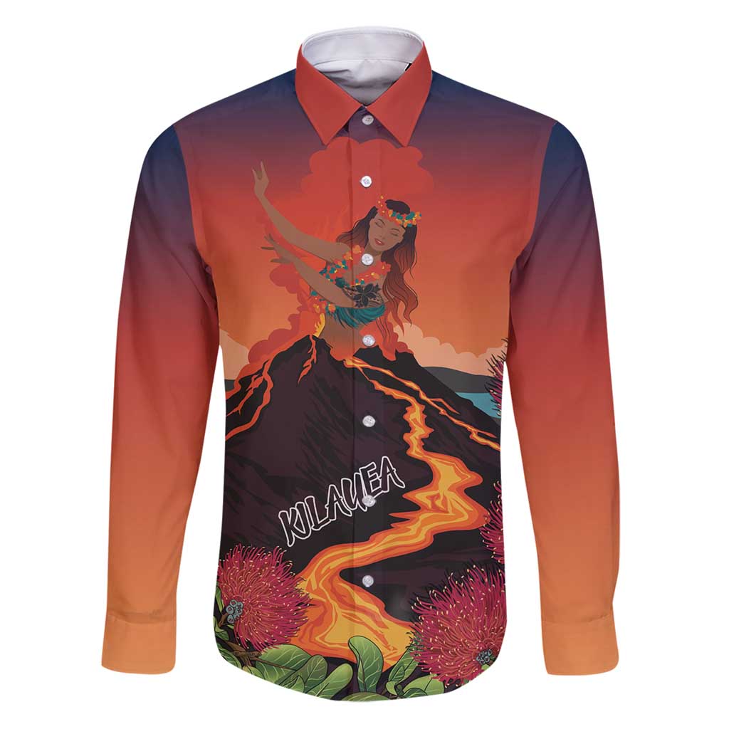 Hawaii Kilauea Volcano Family Matching Puletasi and Hawaiian Shirt Pele Goddess LT7 Dad's Shirt - Long Sleeve Colorful - Polynesian Pride