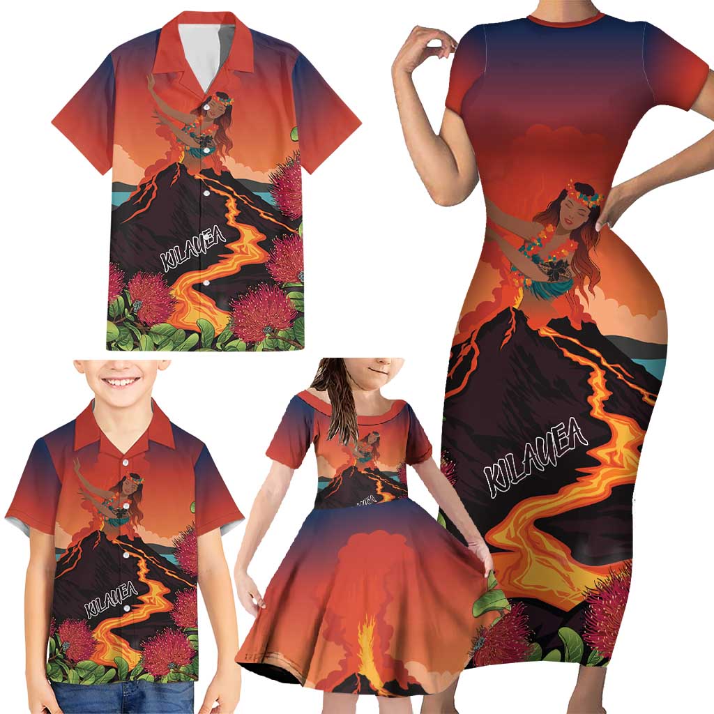 Hawaii Kilauea Volcano Family Matching Short Sleeve Bodycon Dress and Hawaiian Shirt Pele Goddess LT7 - Polynesian Pride