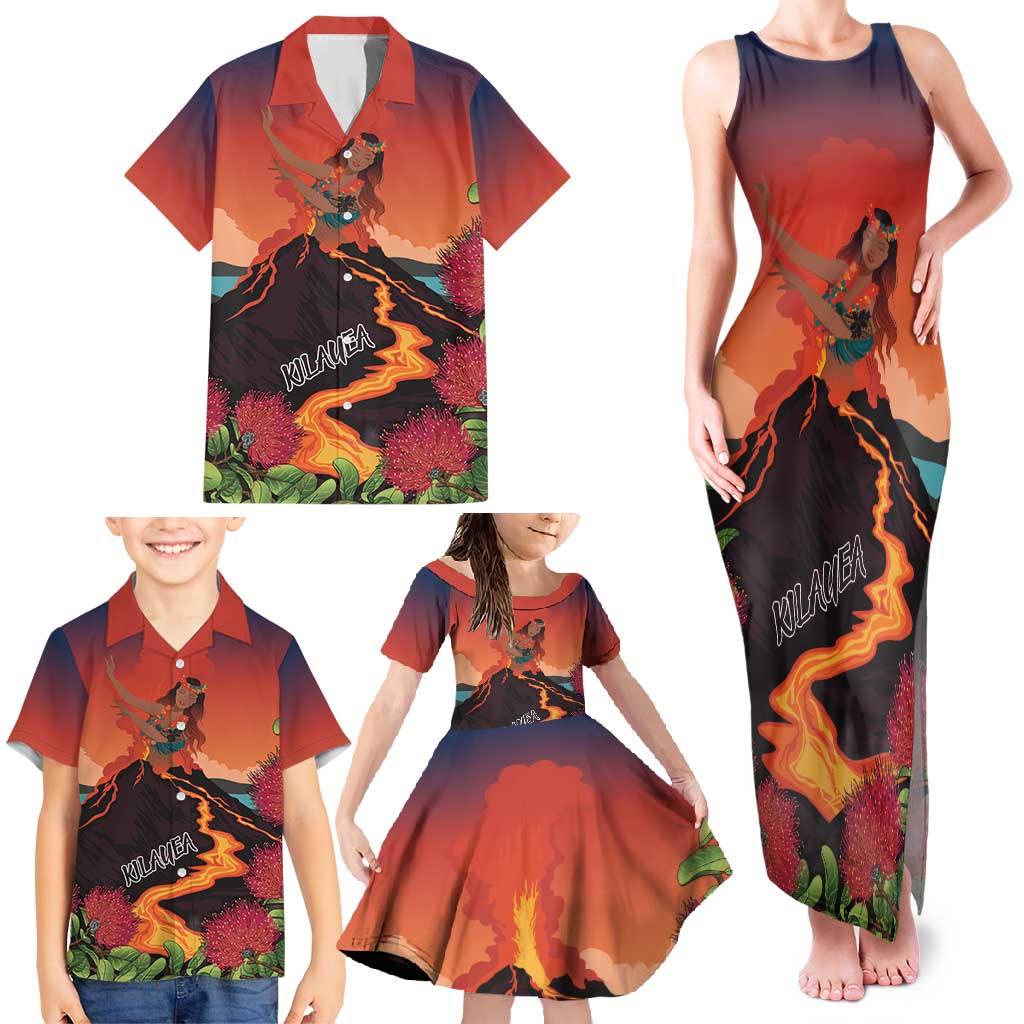 Hawaii Kilauea Volcano Family Matching Tank Maxi Dress and Hawaiian Shirt Pele Goddess LT7 - Polynesian Pride