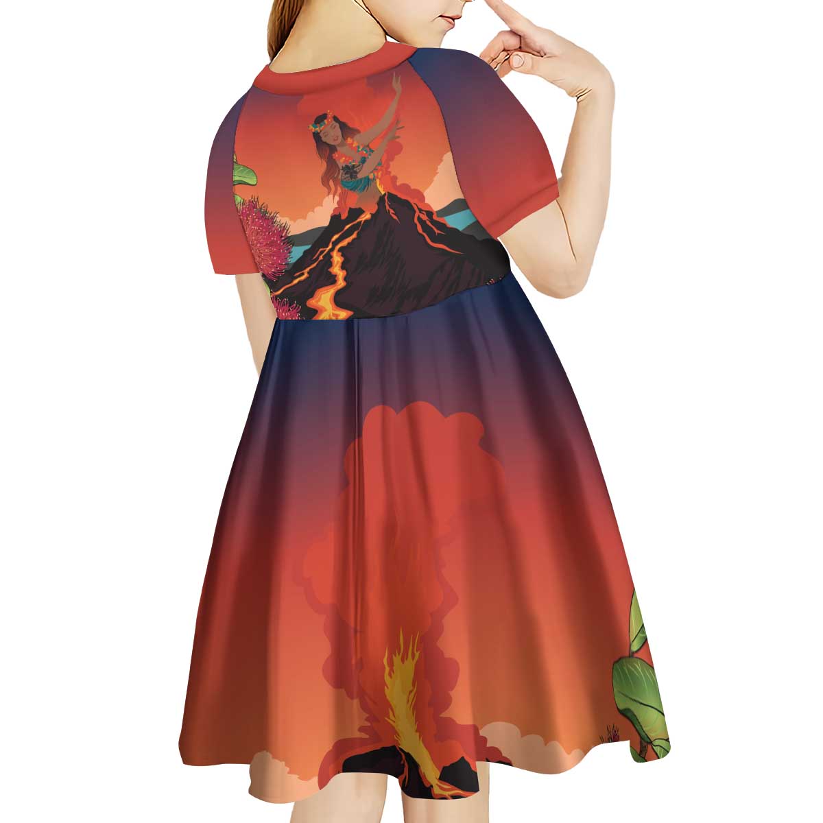 Hawaii Kilauea Volcano Kid Short Sleeve Dress Pele Goddess